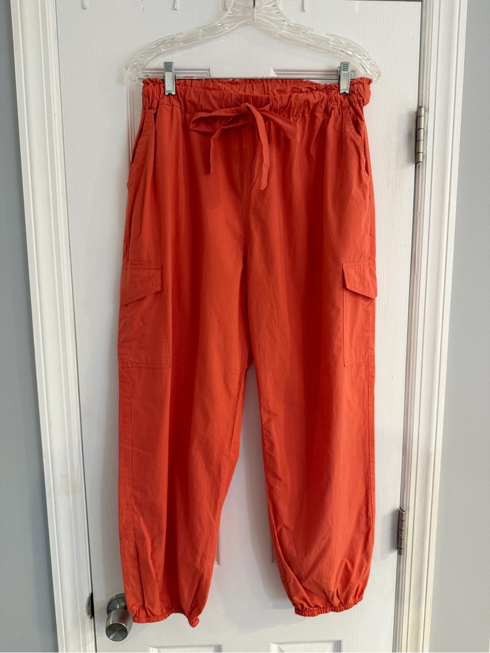 SIM & SAM Coral Orange Cargo Jogger Pants XL Tie Waist Boho Lightweight